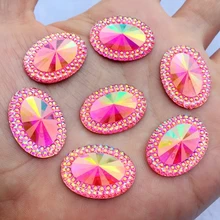 18*25mm AB kolor trzymać na przyciski rhinestone błyszczące owalne żywica rhinestone kryształy kamienie Strass 15 sztuk/partia-E823