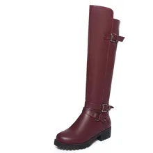 Новые женские ботфорты размеры 34–43 зимние кожаные ботфорты на молнии круглый носок женские ботфорты на невысоком каблуке