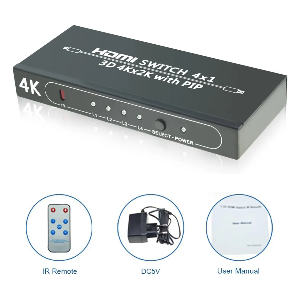 Переключатель Aikexin 4 порта 4x1 HDMI Ultra HD 4K 1 в выход переключатель с ИК управлением PIP