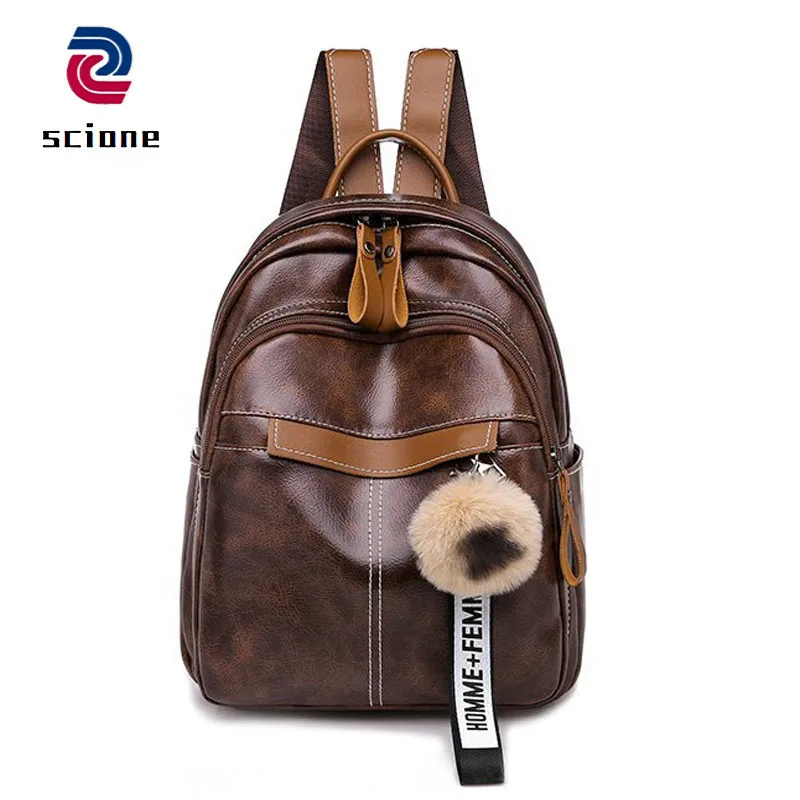 

New Fashion Backpack Women Leather PU Casual Black/Brown Backpacks for School Teenage Girls Bagpack Plecak Damski 2019 Mochila