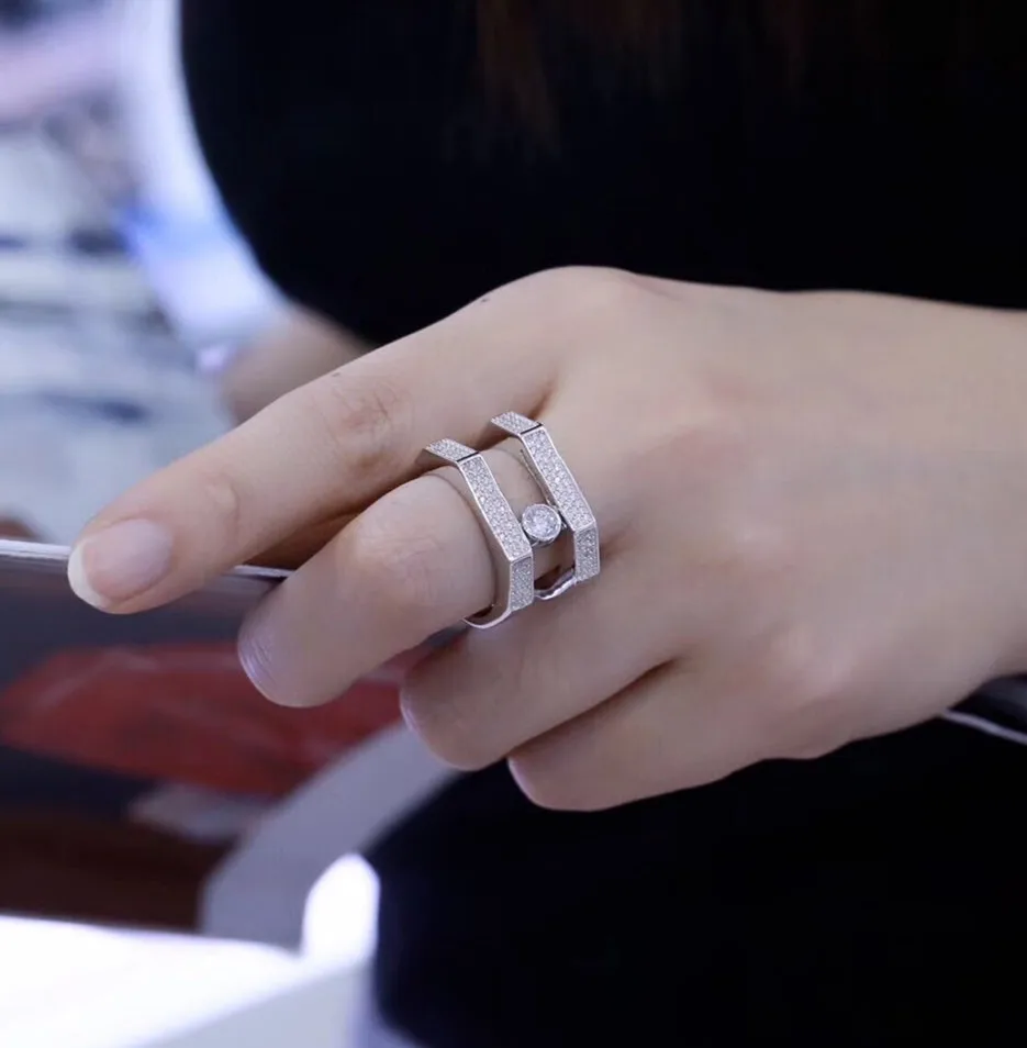 

ZOZIRI Brand 925 Sterling silver rings six angular nut silp Moving Stone Cubic Zirconia engagement wedding ring bague femme