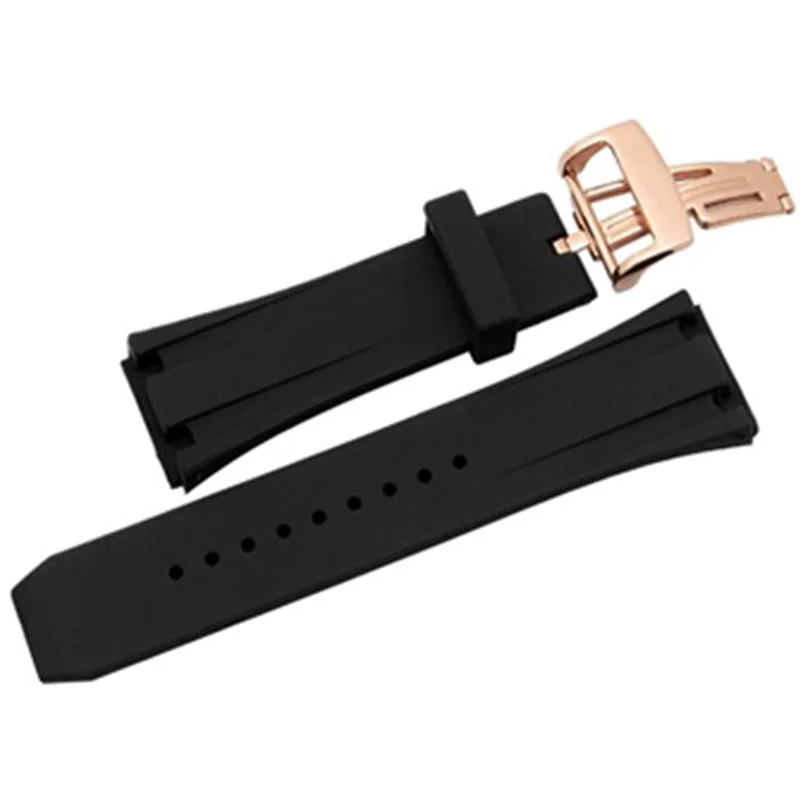 New For Audemars 26 mm Black Rubber Silica Gel Watch Band Strap + Gold
