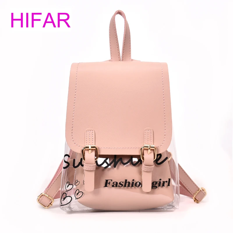 

2018 Women Backpack 2Pcs Bag Set Summer Waterproof Transparent Female Caual Daypack PVC & PU Leather Teenage Student Preppy Bag