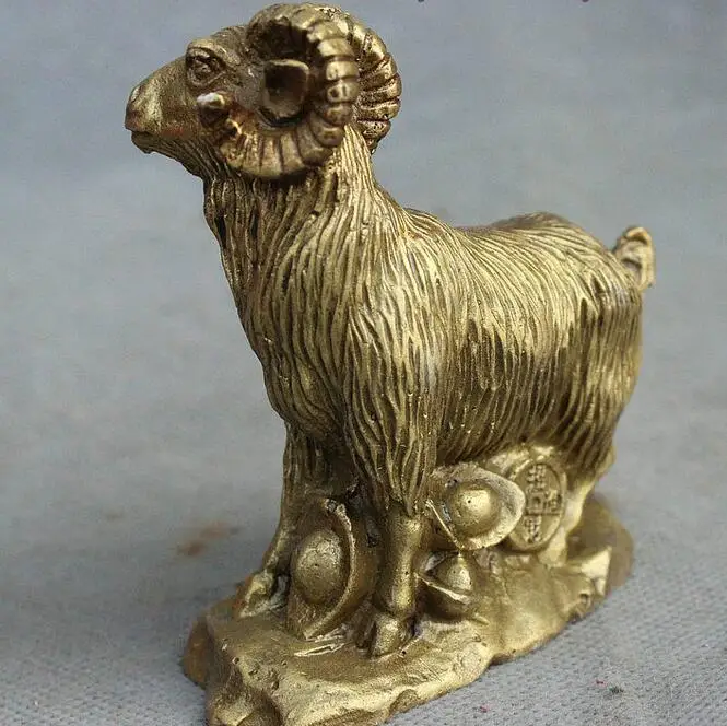 Китайский фэн-шуй латунь для богатства с юаньбао монетами год Знак зодиака овца, Коза статуя удачи