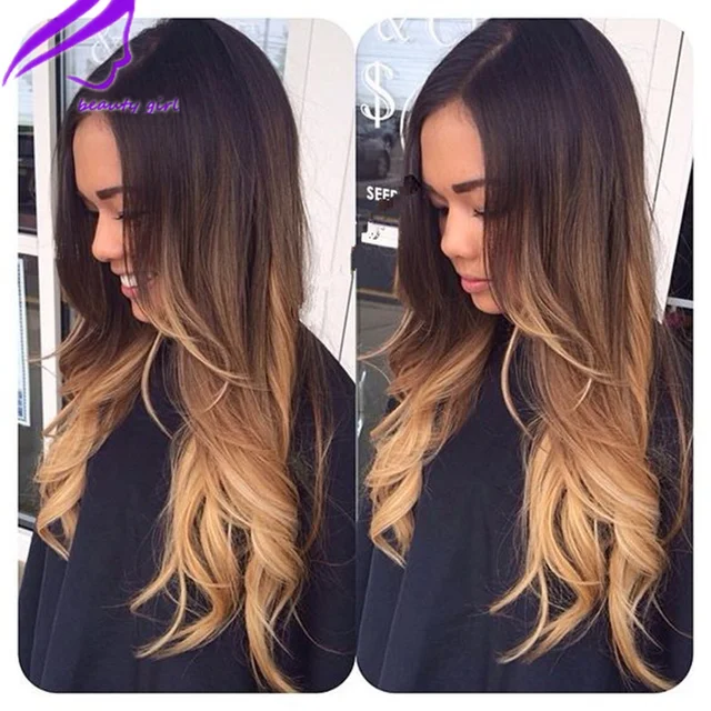 New Dark Roots Brown Blonde Three Tone Synthetic Lace Front Wig New Dark Roots Brown Blonde Three Tone Synthetic Lace Front Wig Heat Resistant Hair
