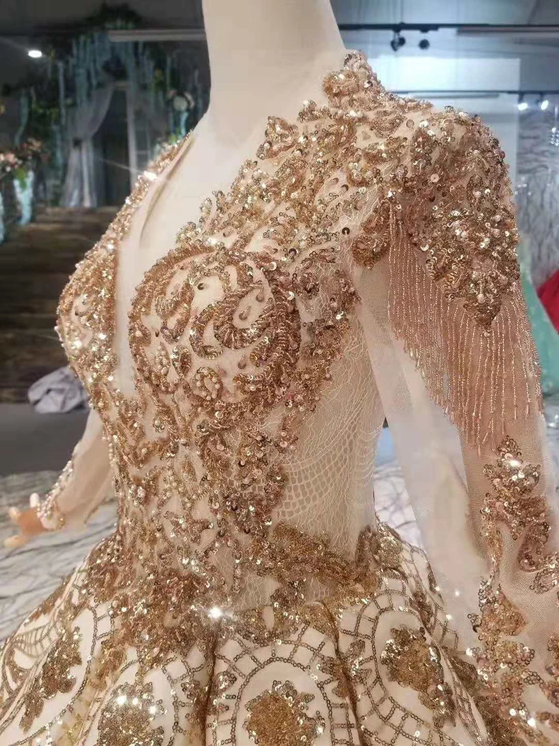 Modabelle арабские золотые вечерние платья с блестками Vestido De Gala роскошное мусульманское вечернее платье с v-образным вырезом и длинным рукавом Vestidos Festa