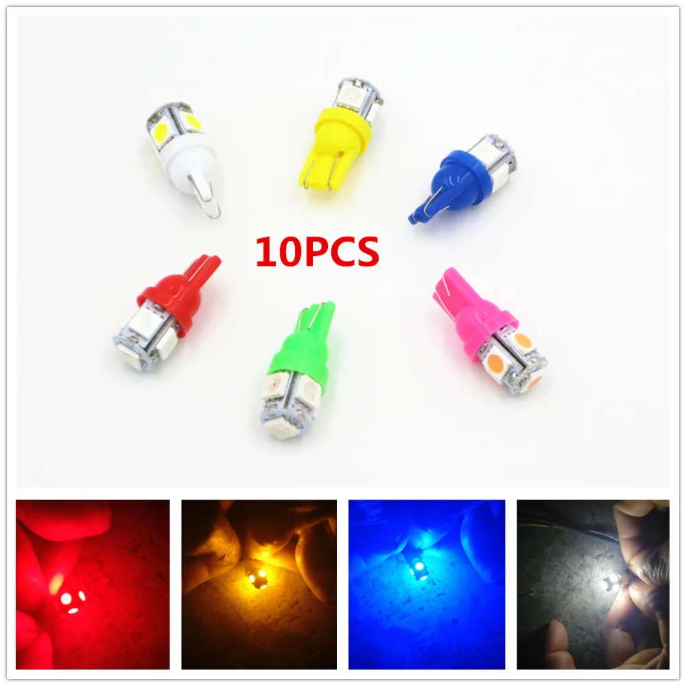 

10pcs 12V 24V T10 5 SMD LED 5050 168 192 W5W Car Truck Interior Side Wedge Tail Light Reading Bulb White Red Blue Dashboard Lamp
