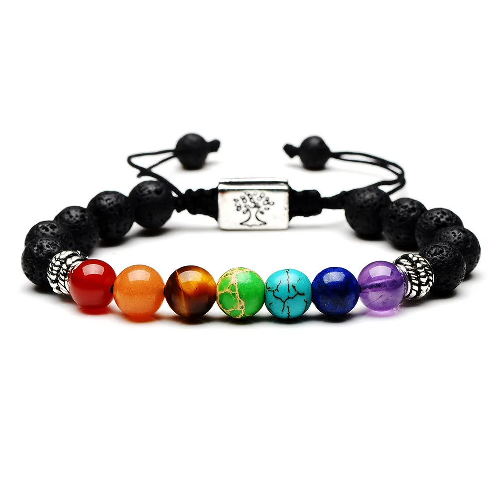 YIZIZAI Handmade 7 Chakra Tree Of Life Charm Bracelets Lava Stones Beads Rope Bracelet Women Men Yoga Bracelets Bangles