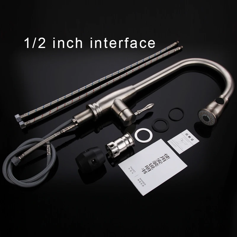 Pull out Spray Kitchen Faucet Mixer Tap Deck Mounted Sink Mixer Taps Single Handle Faucets 304 Stainless Steel Brushed Finish