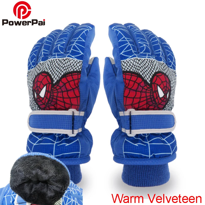 

Winter Warm Ski Gloves kids Snowmobile Mittens Waterproof Skiing Snowboard Gloves Children Girl Boy Cartoon Spider man Teen