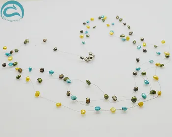 

Unique Pearls jewellery Store Handmade Wedding Birthday Perfect Women Gift 4rows Illusion Multicolor Real Pearl Necklace