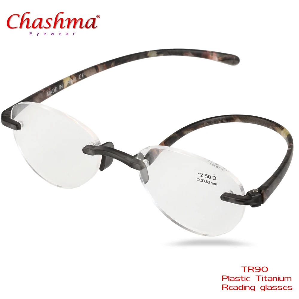 

Chashma NEW TR90 Glasses Frame Women Magnifier Rimless Ultra Light Glasses Frame Reading Glasses with Case Diopters 1.0 1.5/3.5
