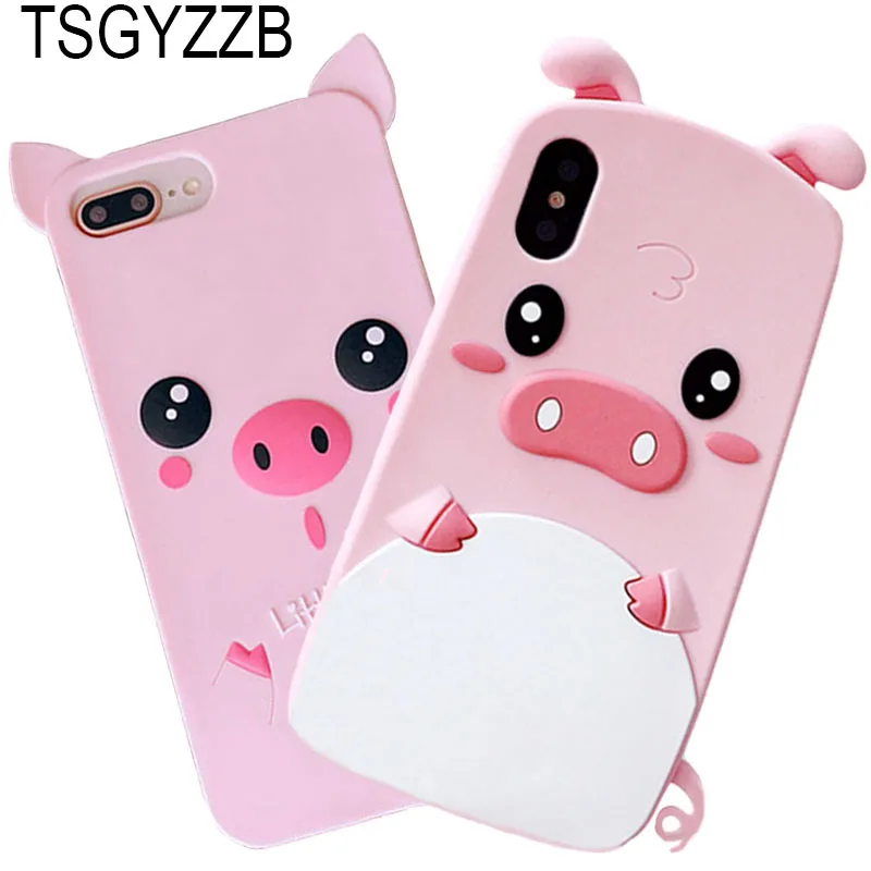 

For iphone 7 6 6S 8 Plus Case Cover 3D Cute Cartoon Soft Silicone Pig Back Phone Cases For iphone X 5 5S Funny Animal Pink Ears