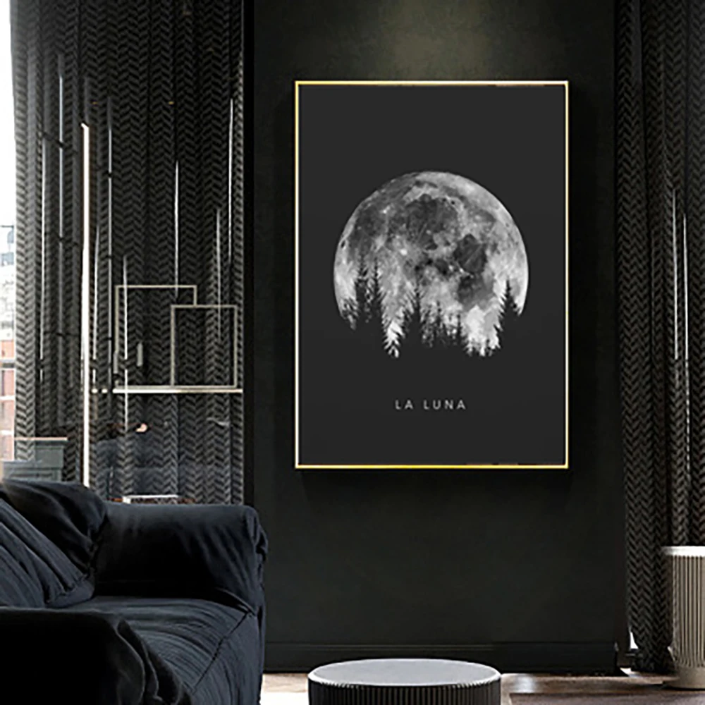 Full Moon Poster Art Black White Moon Phase Decor Painting Solar System Canvas Painting Decor No Picture Frame Home Gallery Deco