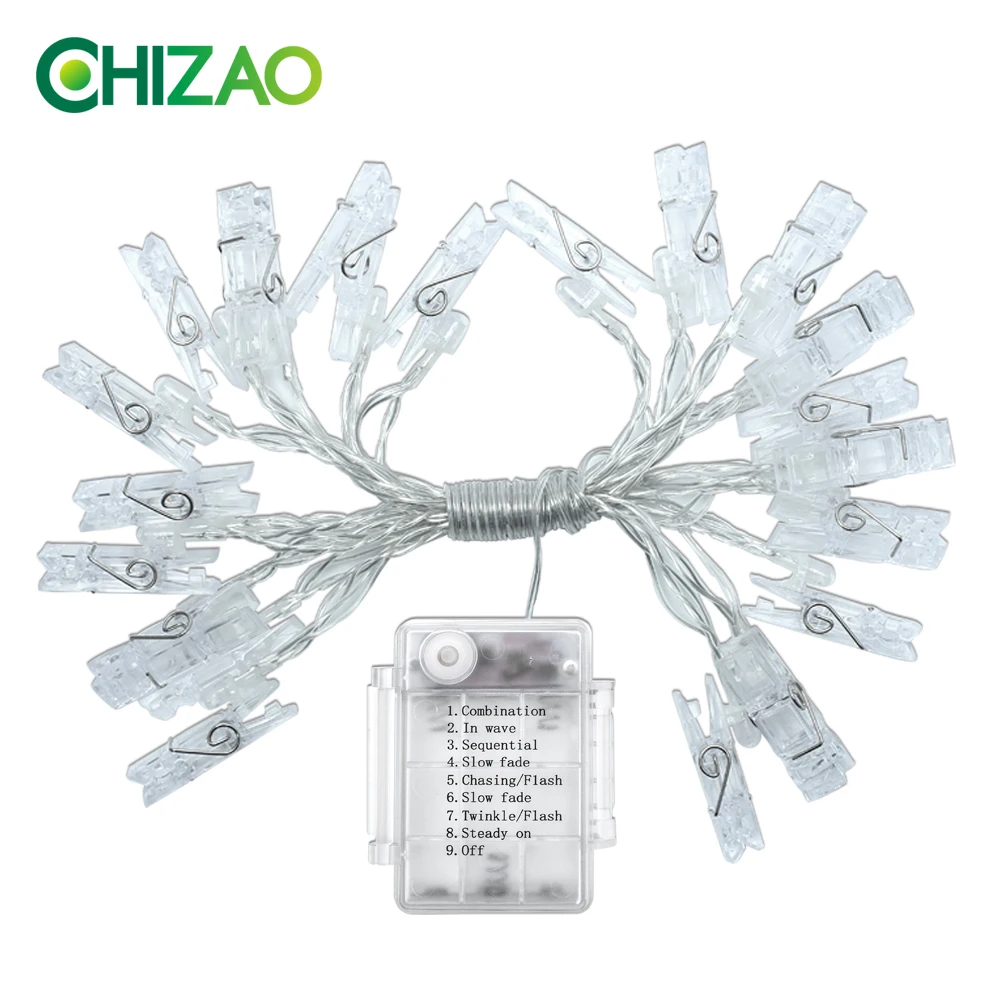 CHIZAO Photo Clip Holder Solar LED Colors String lights Battery Charging For Christmas Party Home Decoration Hanging Cards