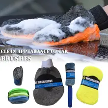 1 комплект из микрофибры для мойки машины, набор для чистки полотенец из микрофибры+ Аппликаторы+ мочалка+ перчатка для мытья+ щетка для колеса