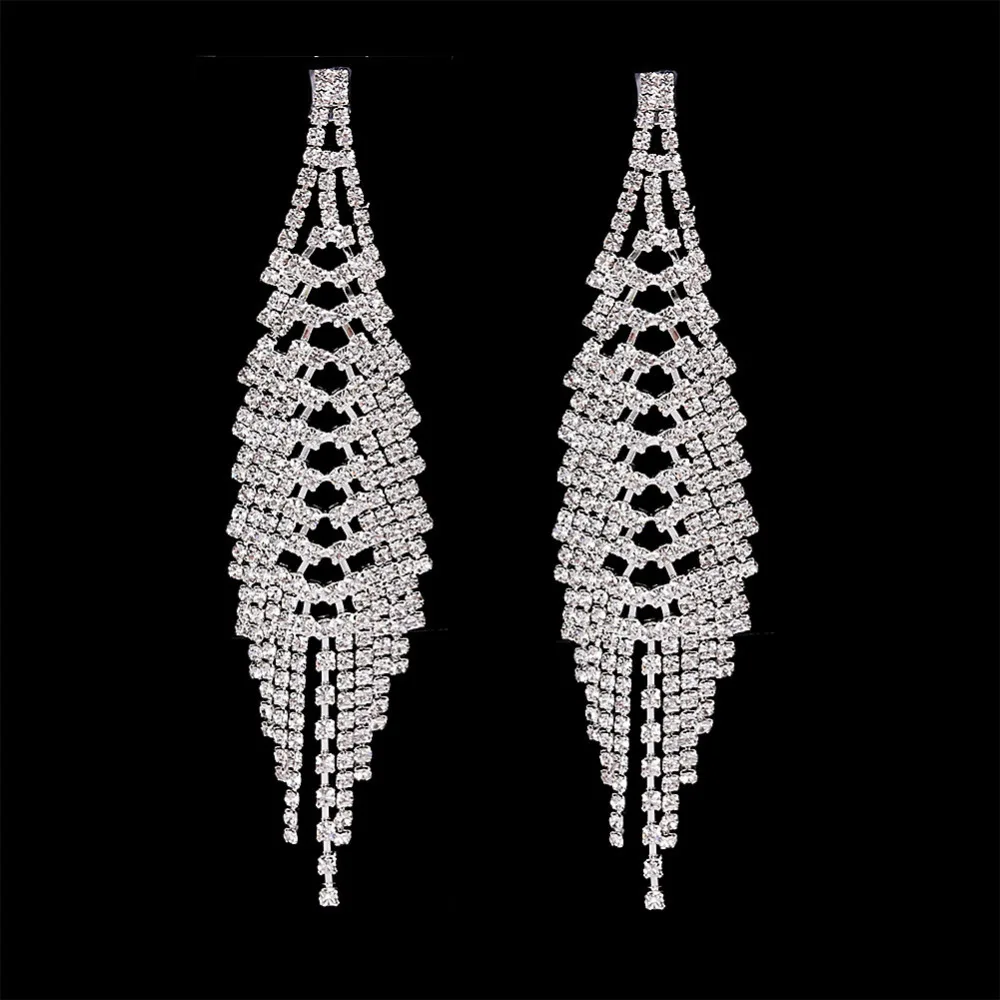 

Shevalues Women Luxurious Long Drop Dangles Earrings Bridal Infinite Loop Rhinestones Alloy Dangling Earring Statement Jewelry