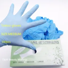 100 шт высокого качества татуировки и боди-арт синие одноразовые татуировки Латексные Перчатки среднего размера аксессуары татуировки