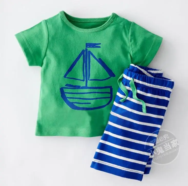 

Retail Brands Baby boy Clothing Set Lovely sailboat Children T shirt boy children's clothes and Pants High quality