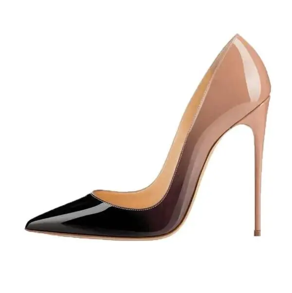 Женская обувь на высоком каблуке; туфли-лодочки из лакированной кожи с острым носком на каблуке-шпильке 12 см; модельные туфли без застежки; женская обувь; распродажа - Цвет: black gradient