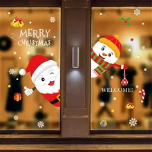 Новогоднее стекло, ПВХ стикер на стену, снежинка, Санта Клаус, звезды, снеговик,, веселое Рождество, декор для комнаты, съемная наклейка