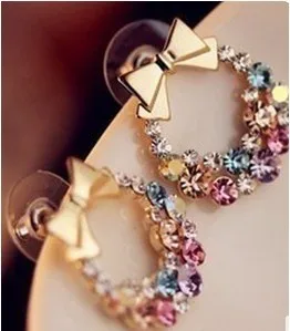 

New Fashion Designer Jewelry Colorful Rhinestone Imitation Pearl Butterfly Bow Stud Earrings for Women Wholesale