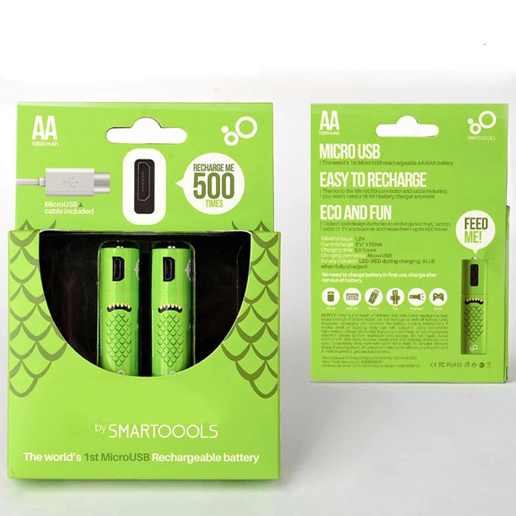 Smartoools 2/4 батарейки типа АА 1000 mah аккумуляторная батарея аа заряжается от USB металл