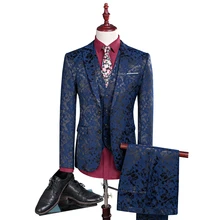 MarKyi 2018 new free hot wedding suits for men plus size 4xl blue tuxedo jacket 3 pieces groom wedding dress