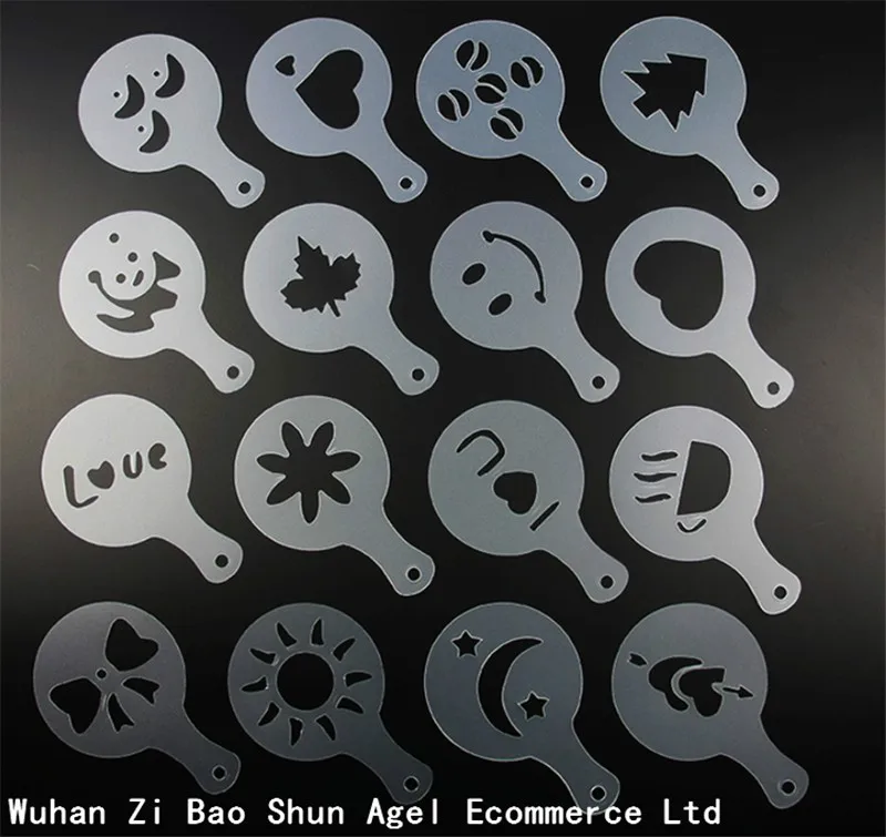 16Pcs Coffee Latte Cappuccino Barista Art Stencils Cake Duster Templates Coffee Tools Accessories Gusto Nespresso Zavarnik Dolce (2)