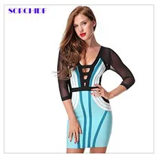 SORCHIDF-2017-Sexy-Women-Deep-V-neck-Mesh-Bandage-Dress-Evening-Party-Three-Quarter-Sleeve-Patchwork
