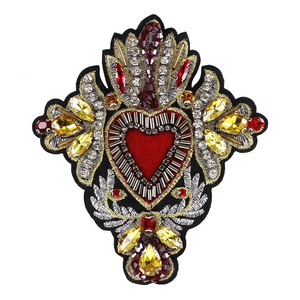 

Beaded Crystal Diamond Red Heart Rhinestones Patches Embroidery Applique Sew on Badge Clothes DIY Craft 5 pieces