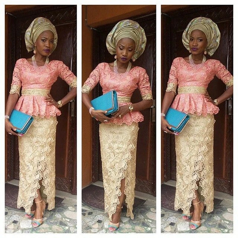 2017 Aso Ebi Style Prom Dresses Two Pieces Side Split Half Sleeve 2017 Aso Ebi Style Prom Dresses Two Pieces Side Split Half Sleeve Ruffle Lace Nigerian Evening Gowns Mermaid African Formal Wear In From