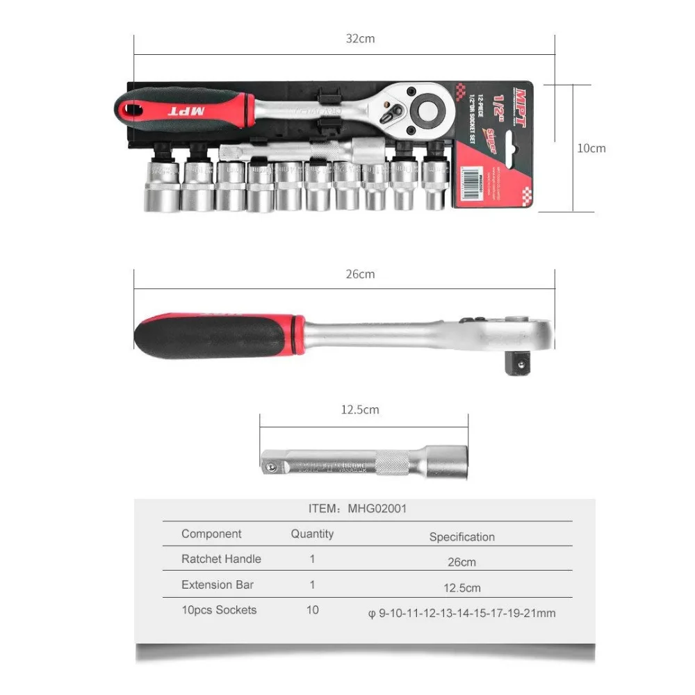 MPT 12 шт. 1/" Набор розеток трещотка ручка привода с функцией быстрого выпуска профессиональный Авто Ремонт бытовой