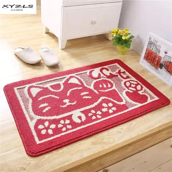 

XYZLS Fortune Cat Red Flower Pattern Floor Mats Doormats for Entrance Anti-Slip Rugs for Bathroom Living Room Bedroom 1PC