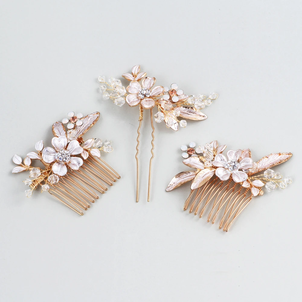 New Light Gold Small Cute Bride Wedding Hair Combs Hair Pins 3 Designs