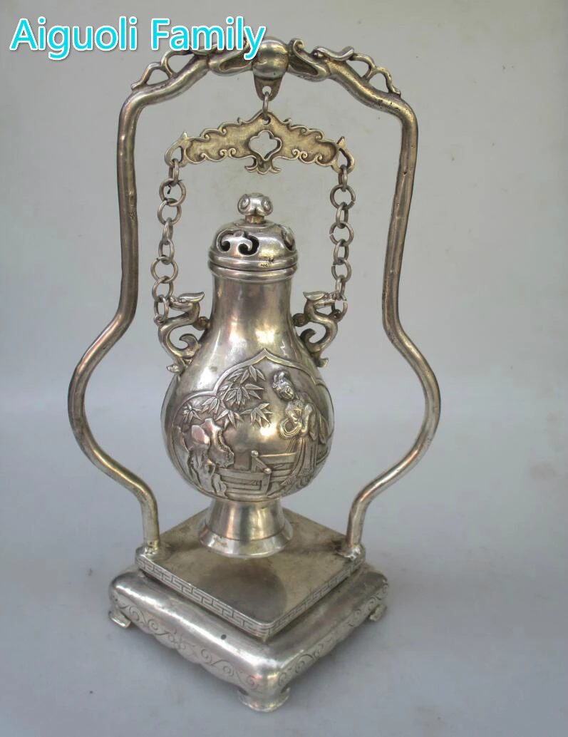 

Christmas decorations home art collection chinese old handmade tibet silver big Incense burner/Metal bottle Censer Craft 003