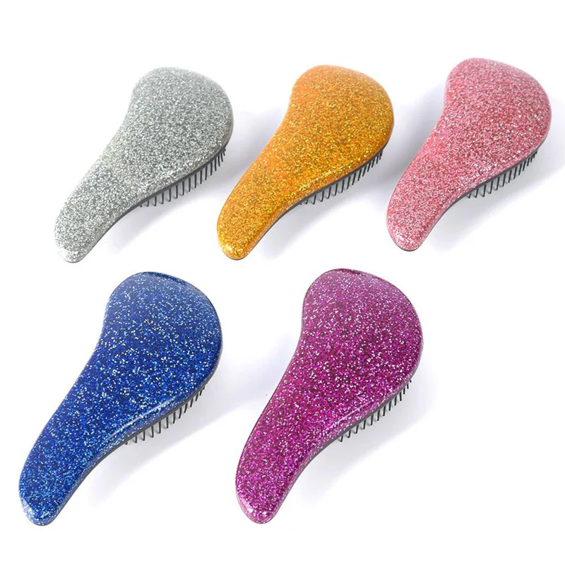 

1Pcs Hot Sale Glitter Handle Detangling Comb Shower Hair Brush detangler Salon Styling Tamer Tool hairbrush Free Shipping