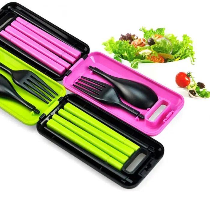 Foldable Pocket Tableware Set Cutlery Fork Chopsticks Kid Bento Lunch Box Outdoor Camping Picnic Dinnerware acampamento походный набор