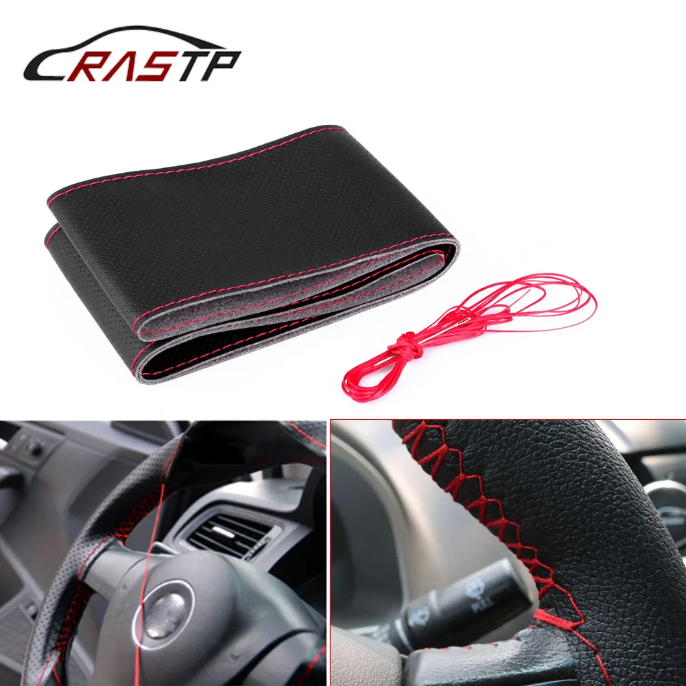 

RASTP-Auto Accessories Car Steering Wheel Cover 38cm Micro Fiber Leather DIY Braid On The Steering Wheel RS-STW014-Hole