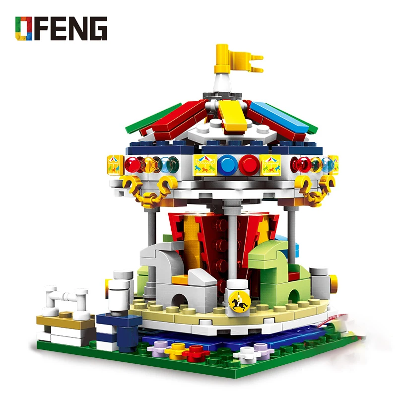 

XB01107 City Amusement Park Building Block Colorful World Carrousel Merry-go-round Bricks Educational DIY Toys gift for Children