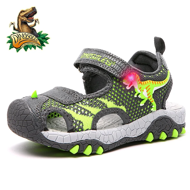 

Dinoskulls Summer Shoes Kids Light Up Mesh Boys Sandals 3D Dinosaur Children Beach Shoes Leather 2019 Causal Toddler Boy Shoes