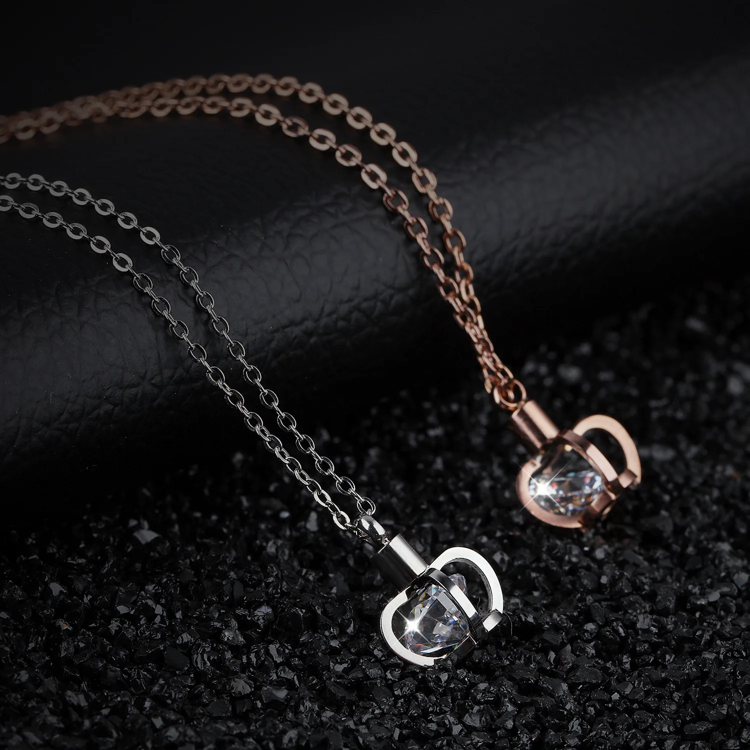 

FntYcm Crown Necklace Set Chain For Women Jewelry Crystal Pendant Necklaces Stainless Steel Charm Rose Gold Silver