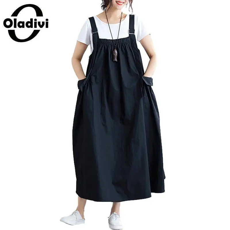 

Oladivi Plus Size Women Clothing Summer Sleeveless Dress Fashion Ladies Vest Tank Sundress Black Pockets Dresses Female Vestidos