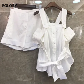 

Women's Set 2019 Summer Fashion Short Sets Ladies Spaghetti Strap Vest Tops+Cotton Shorts Suit White Army Green Yellow Black Set