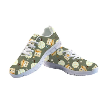 

ThiKin Women's Sneakers Flat Shoes Cute Cartoon Owl Sneaker Lace Up Casual Women Breathable Mesh Summer Zapatos Mujer