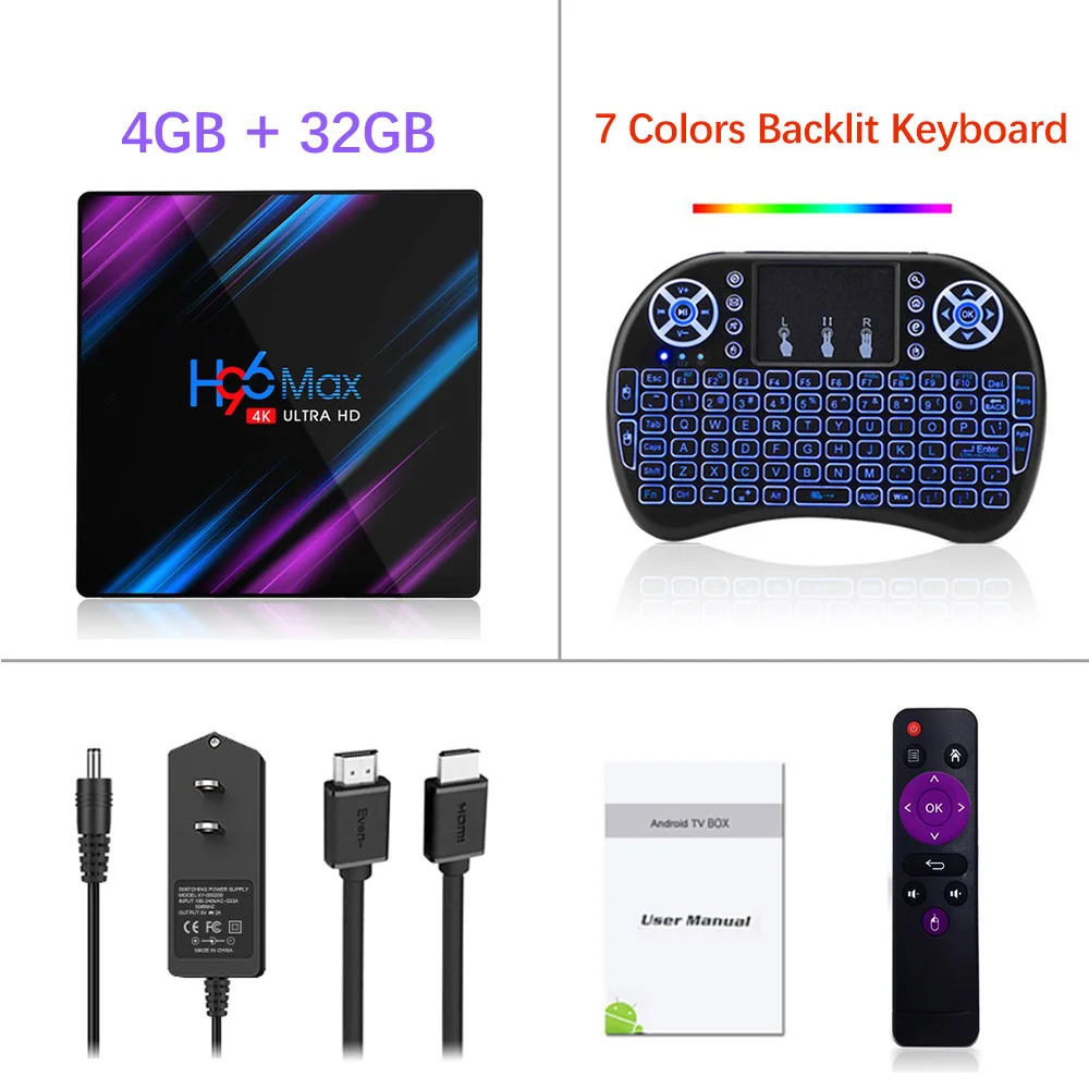 Android 9,0 ТВ приставка H96 Max Rockchip RK3318 4 Гб 64 Гб USB3.0 1080P H.265 60 кадров в секунду Google голосовой Assitant плеер Youtube HD 4K Smart tv - Цвет: 4G 32G i8 Blacklit