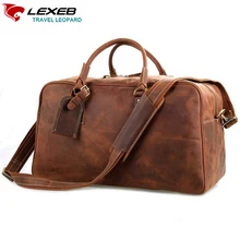 LEXEB Vecchio סוס משוגע חום תיק נסיעות עבור חליפת עסקי עור, לשאת על מזוודות, בסוף שבוע לילה דובון להתאים מחשב נייד "17