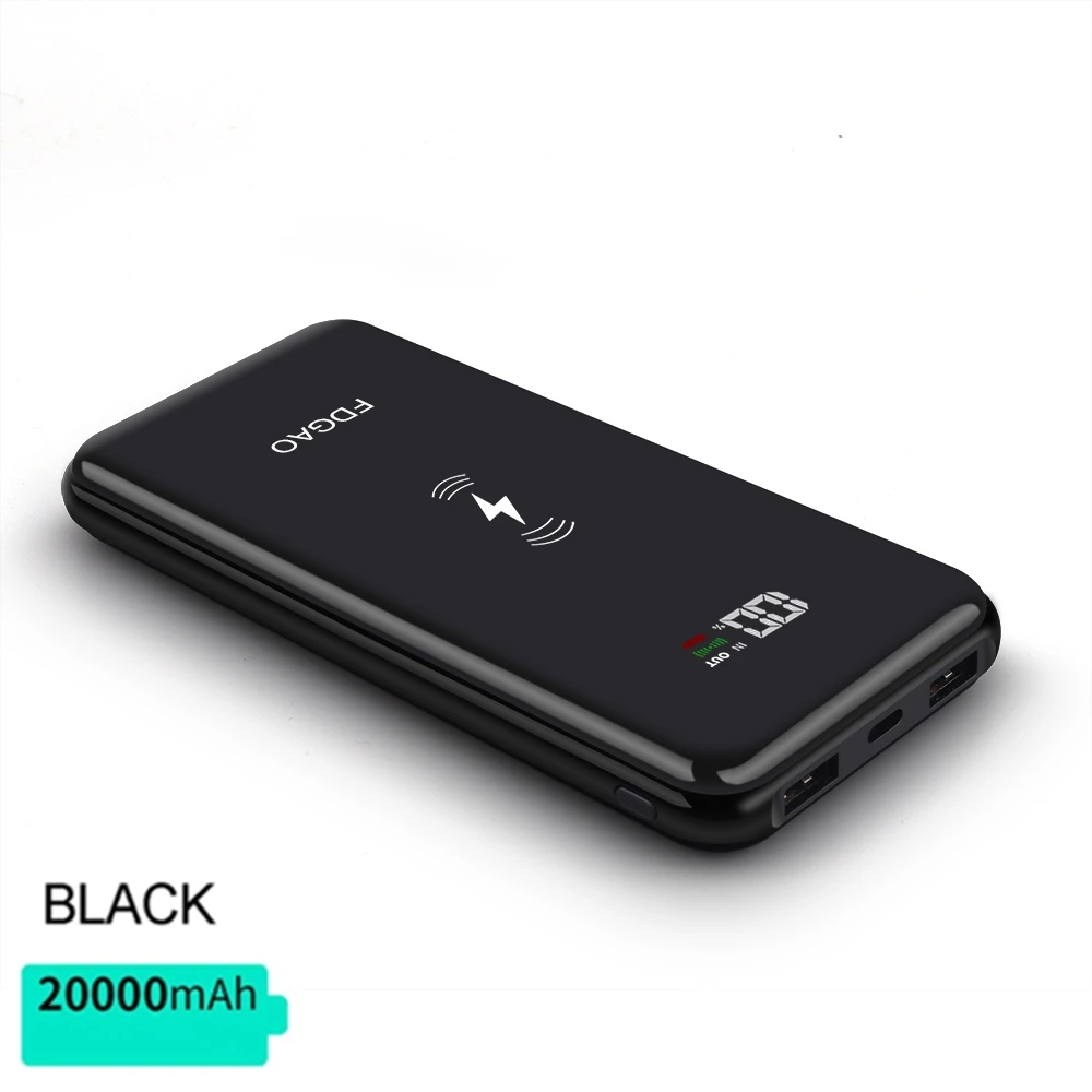 Беспроводное зарядное устройство FDGAO QI power Bank 20000 мАч для iPhone X 8 samsung S10 S9 Xiaomi батарея USB зарядка быстрая Беспроводная зарядная панель - Тип штекера: Black