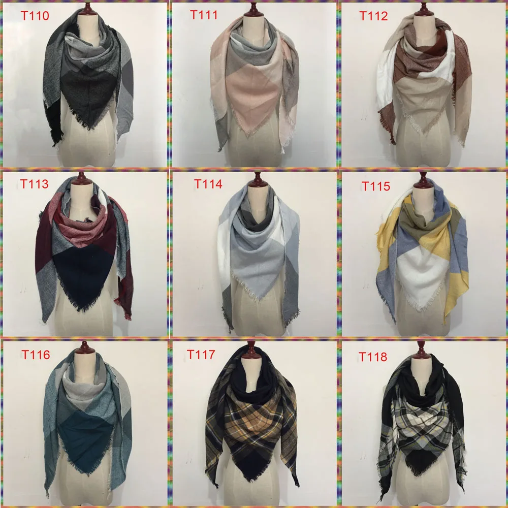 Горячая Распродажа модный дизайн треугольный шарф в клетку модная теплая зимняя шаль для женщин брендовые шарфы пашмины шаль
