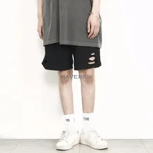 27-44 Новые мужские волосы стилист Мода Хип-хоп личности отверстия вырезать заусенцы повседневные шорты плюс размер костюмы